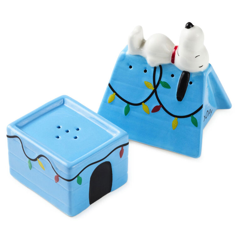 Snoopy on Blue Doghouse Salt and Pepper Shaker Set front separate pieces image number 3