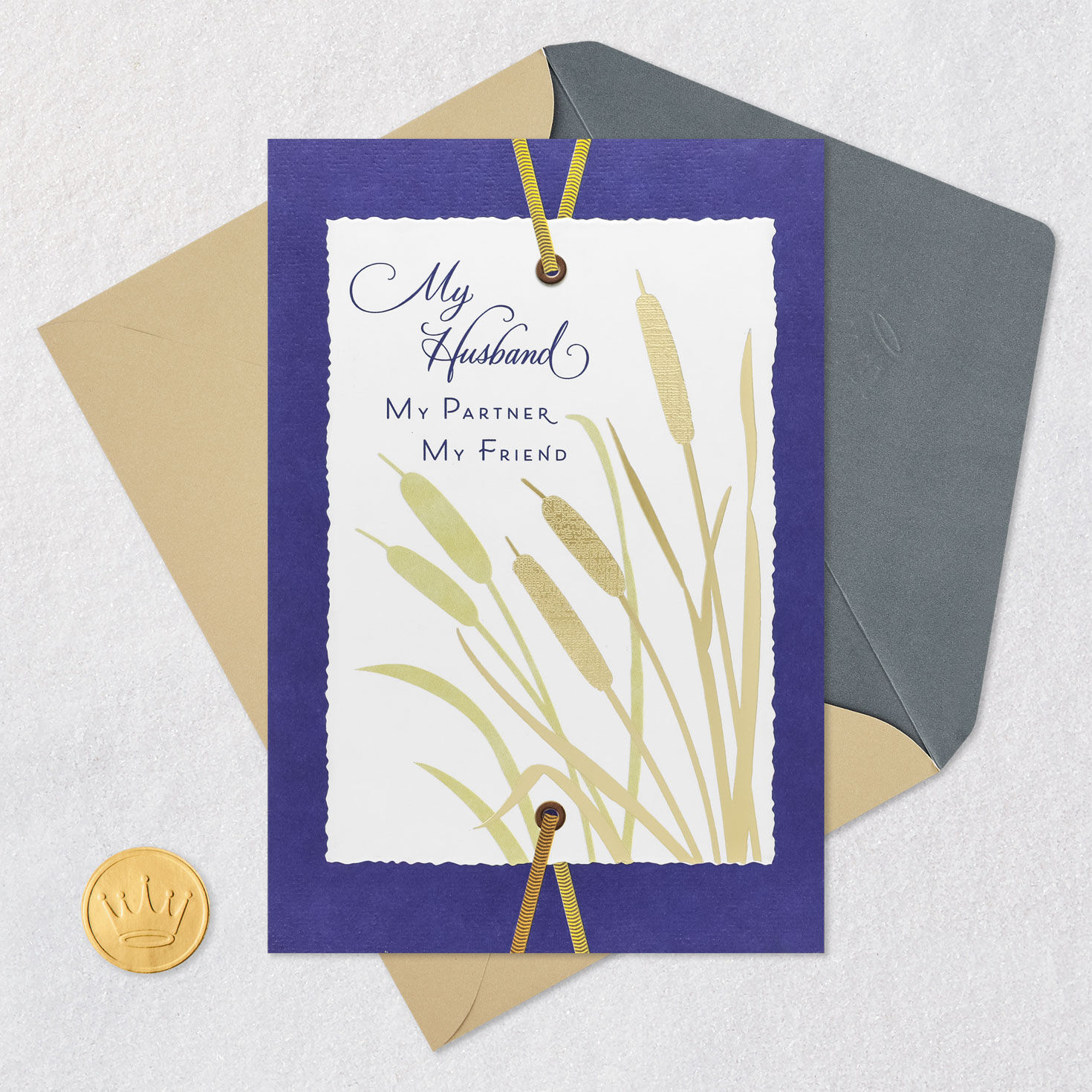 Blue and Gold Cattails Father's Day Card Card Front with Envelope and Gold Seal image number 6