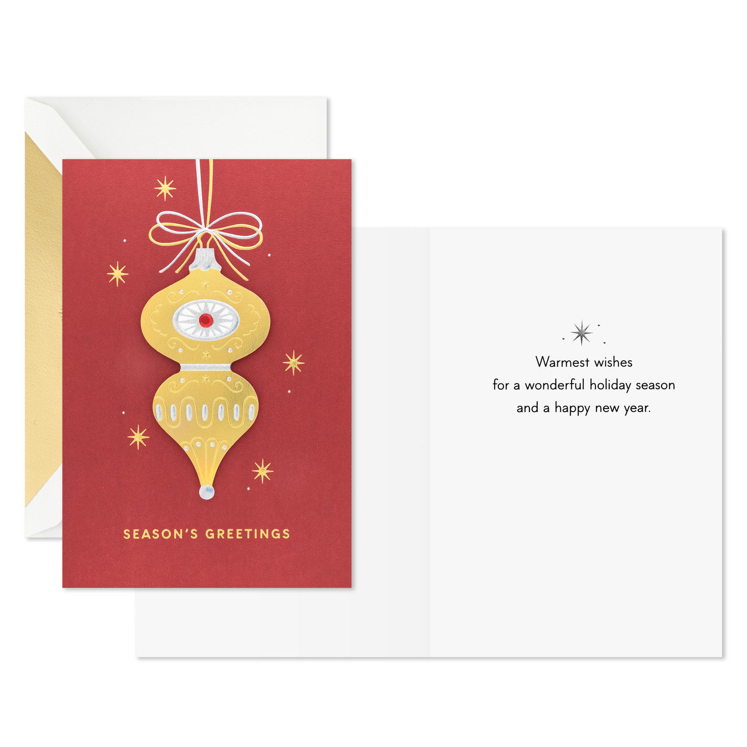 Gold Ornament on Red Boxed Christmas Cards Card Front with Sentiment image number 3