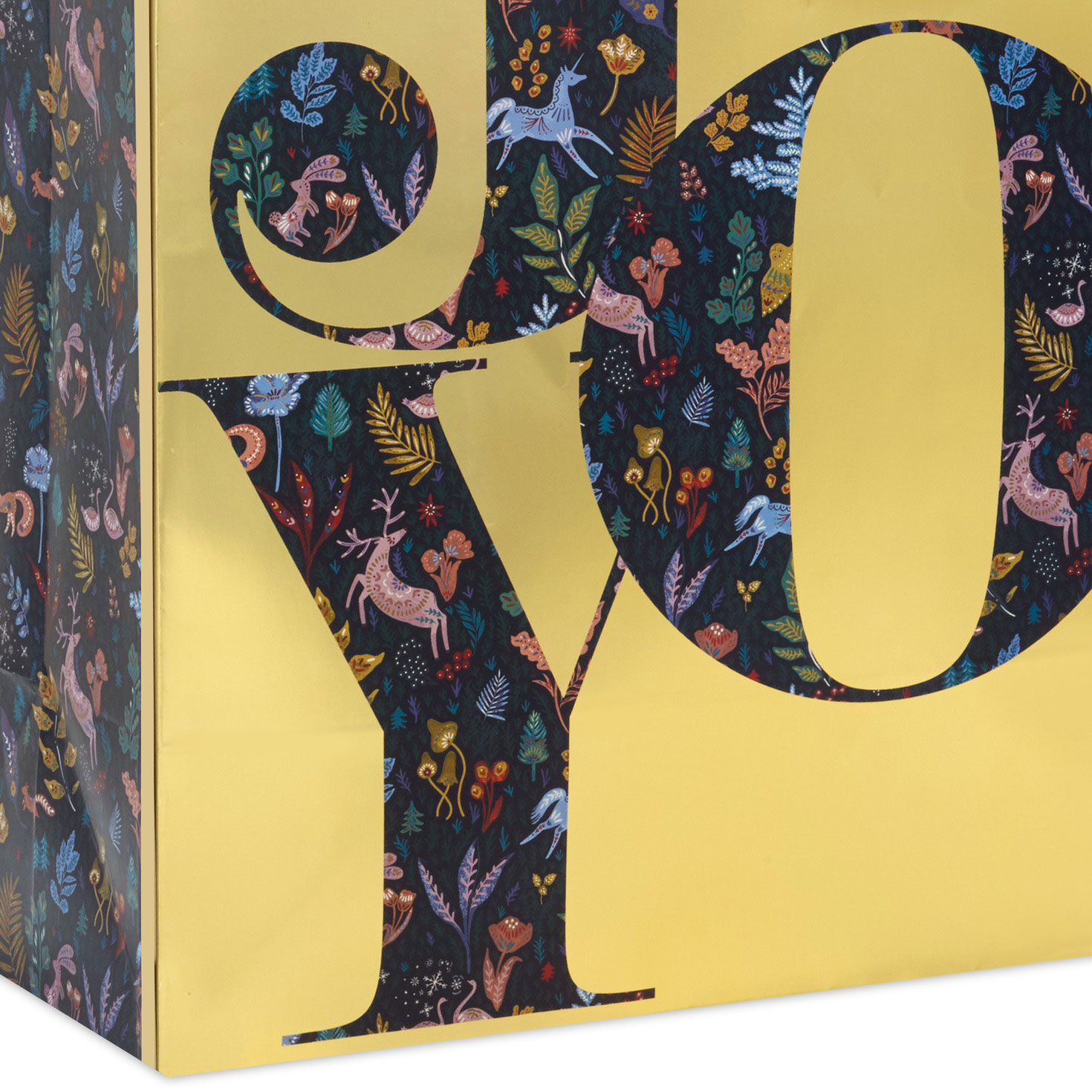 Joy on Metallic Gold Large Christmas Gift Bag Base/Side Detail image number 5
