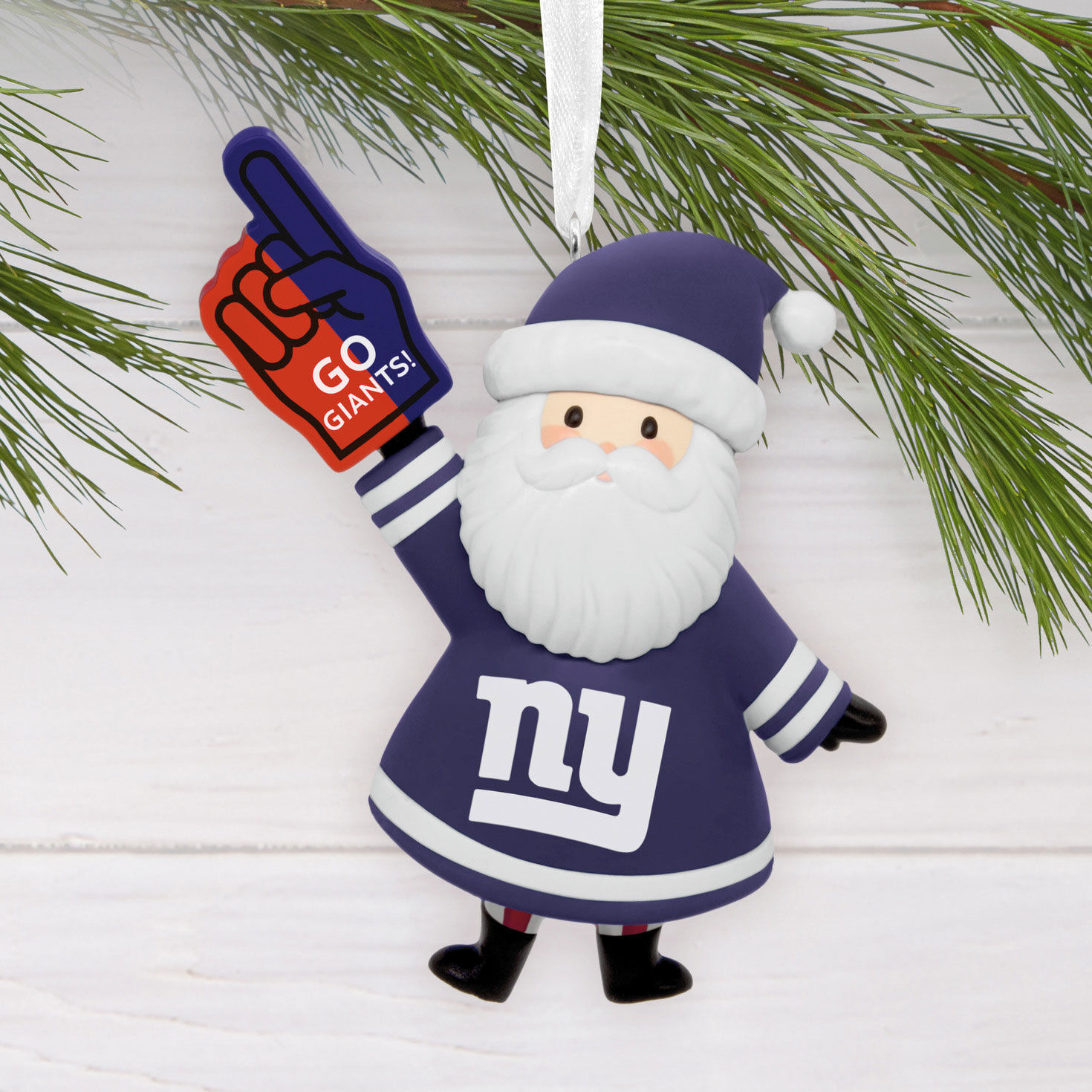 New York Giants Santa Fan Christmas Ornament hanging on tree image number 2