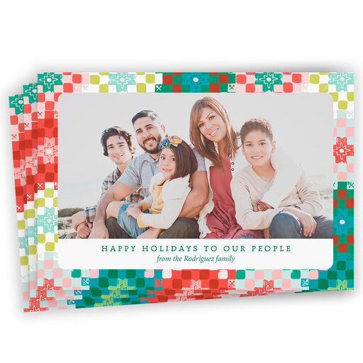 Colorful Patchwork Quilt Flat Holiday Photo Card, 
