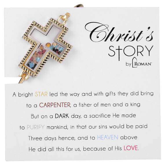 Gold Christ's Story Cross Bangle Bracelet, , large image number 2