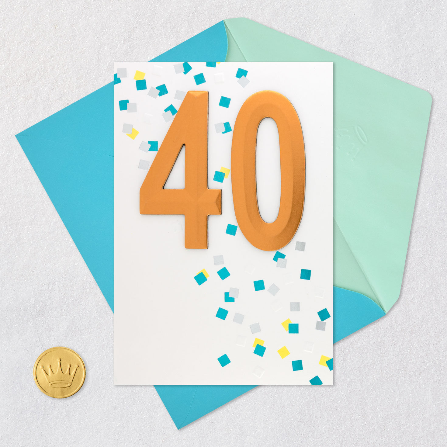 Gold Confetti 40th Birthday Card Card Front with Envelope and Gold Seal image number 6