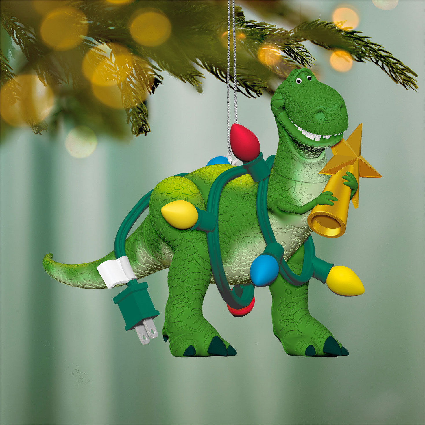 Toy Story Dinosaur in Christmas Lights Ornament hanging on tree image number 2