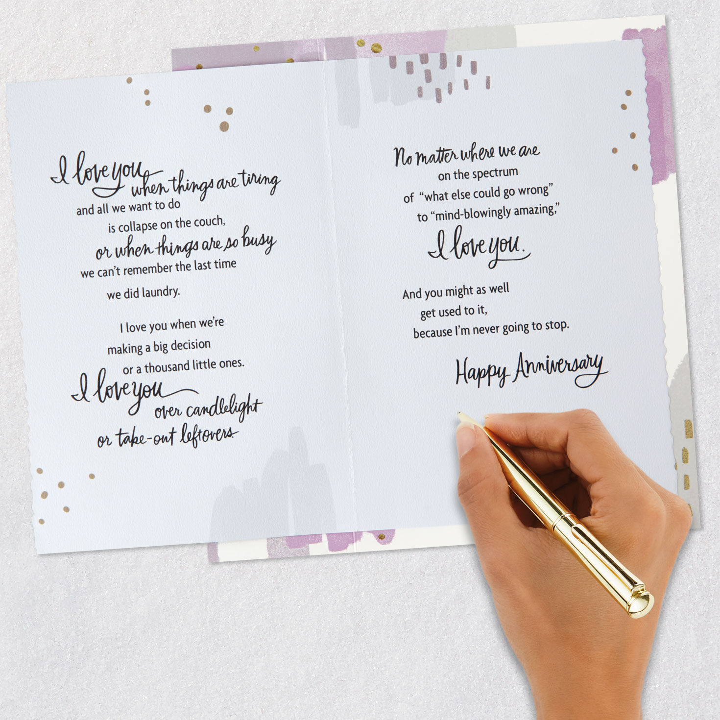 Abstract Shapes in Gold, Lavender and Gray Anniversary Card for Spouse  image number 7