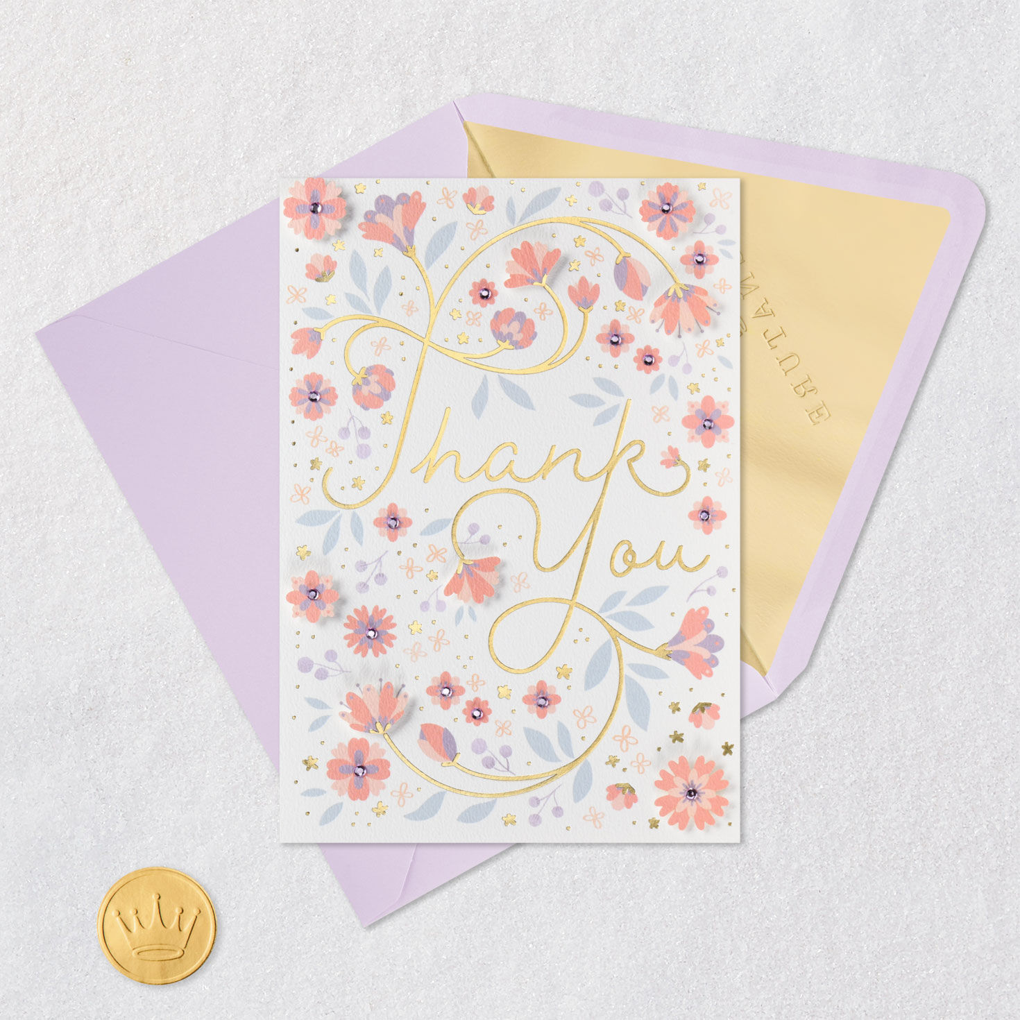 Pink and Purple Flowers So Grateful Thank-You Card, , large image number 5