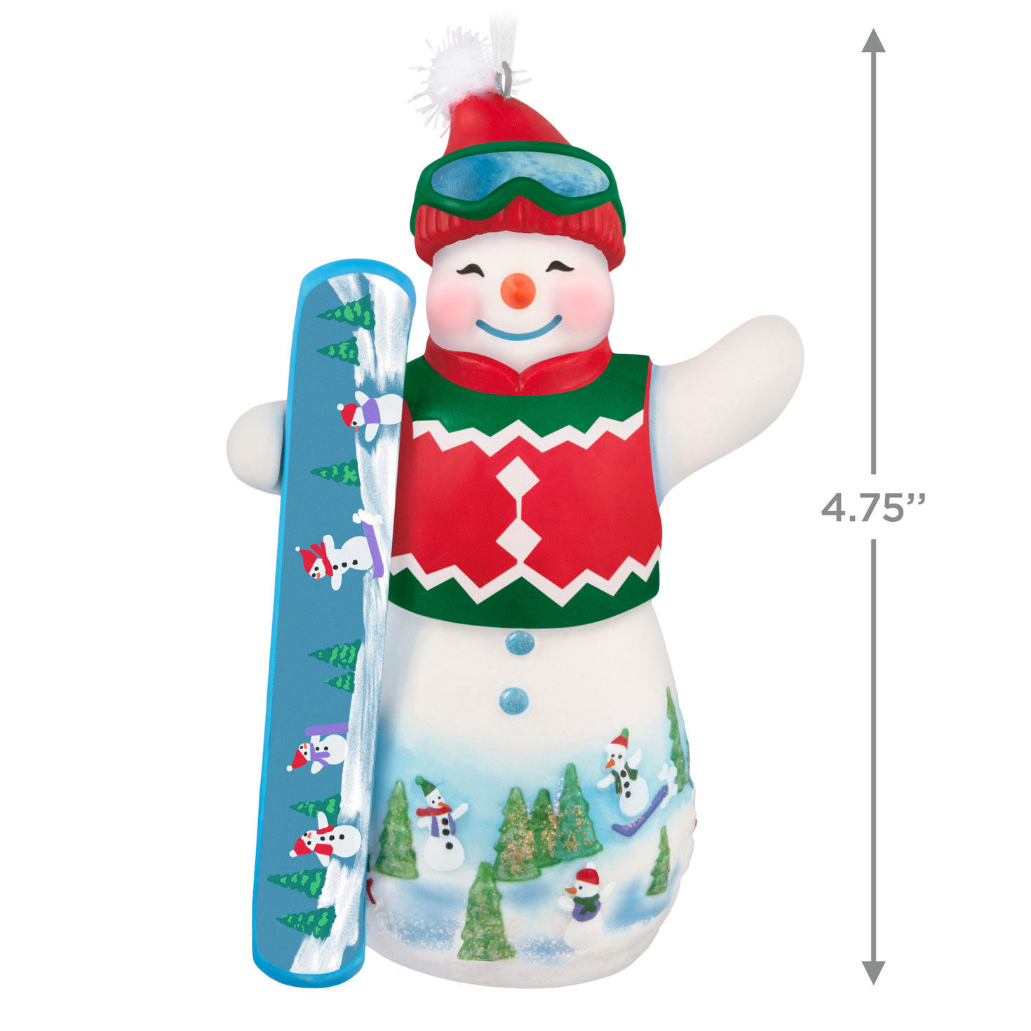 Snowboarding Snowman Keepsake Ornament measurement image number 3