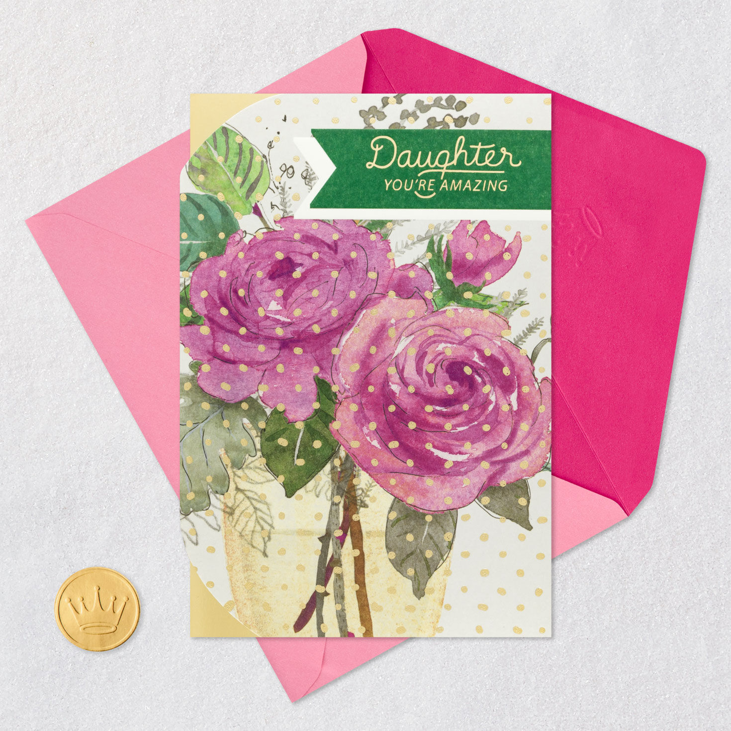 Big Pink Blooms Mother's Day Card for Daughter Card Front with Envelope and Gold Seal image number 6