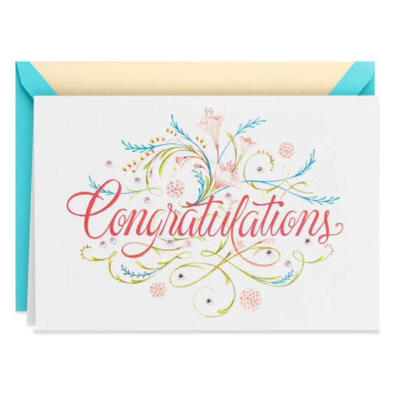 Elegant Script and Flowers Blank Congratulations Card, , large image number 1