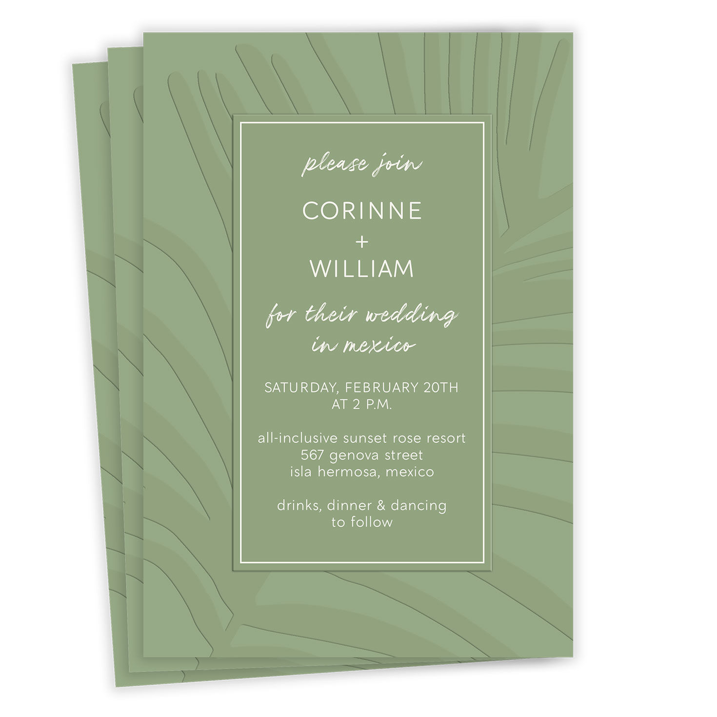 Minimal Tropical Fern Flat Wedding Invitation