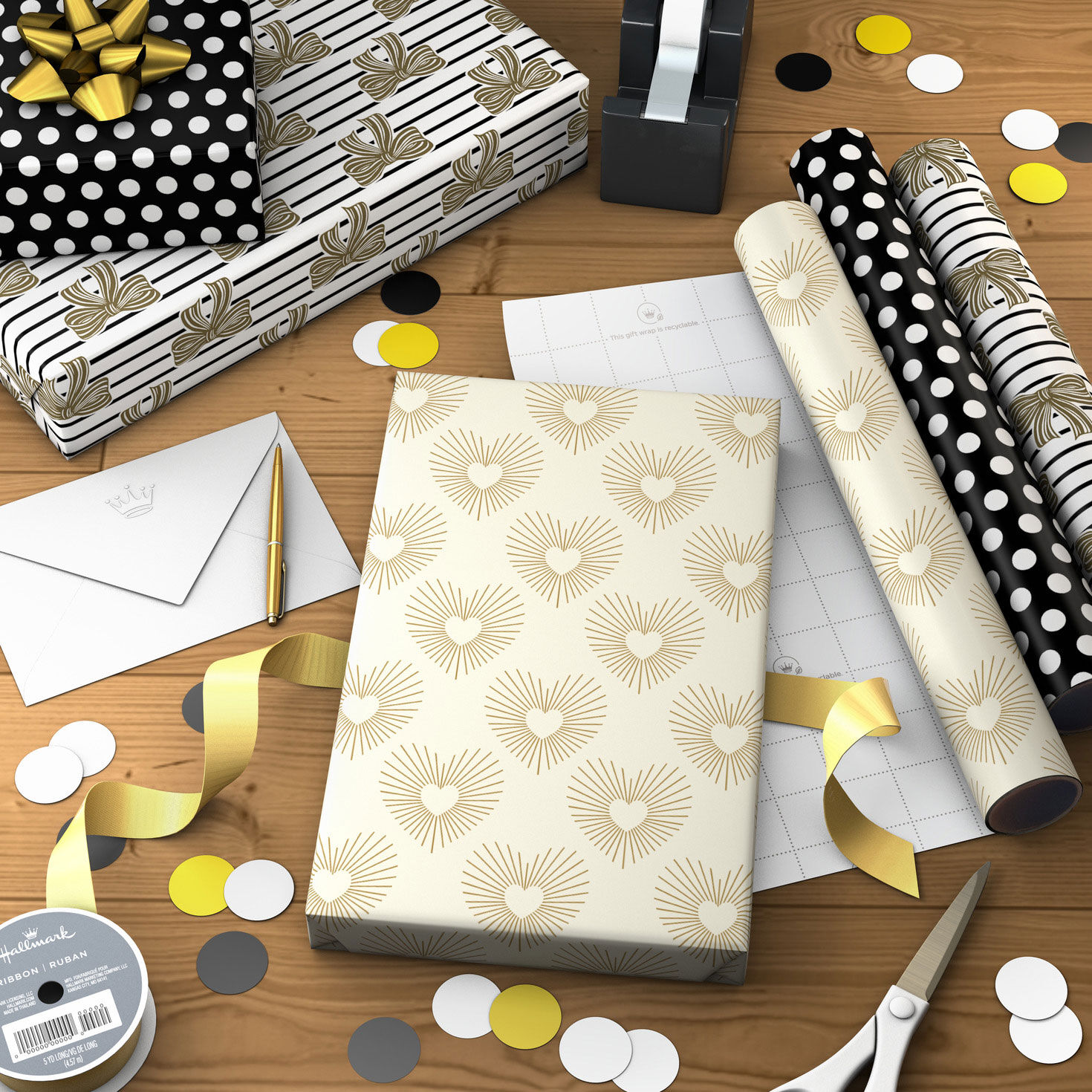 Heart, Dot and Bow Designs Mini Gift Wrap Rolls in use image number 3