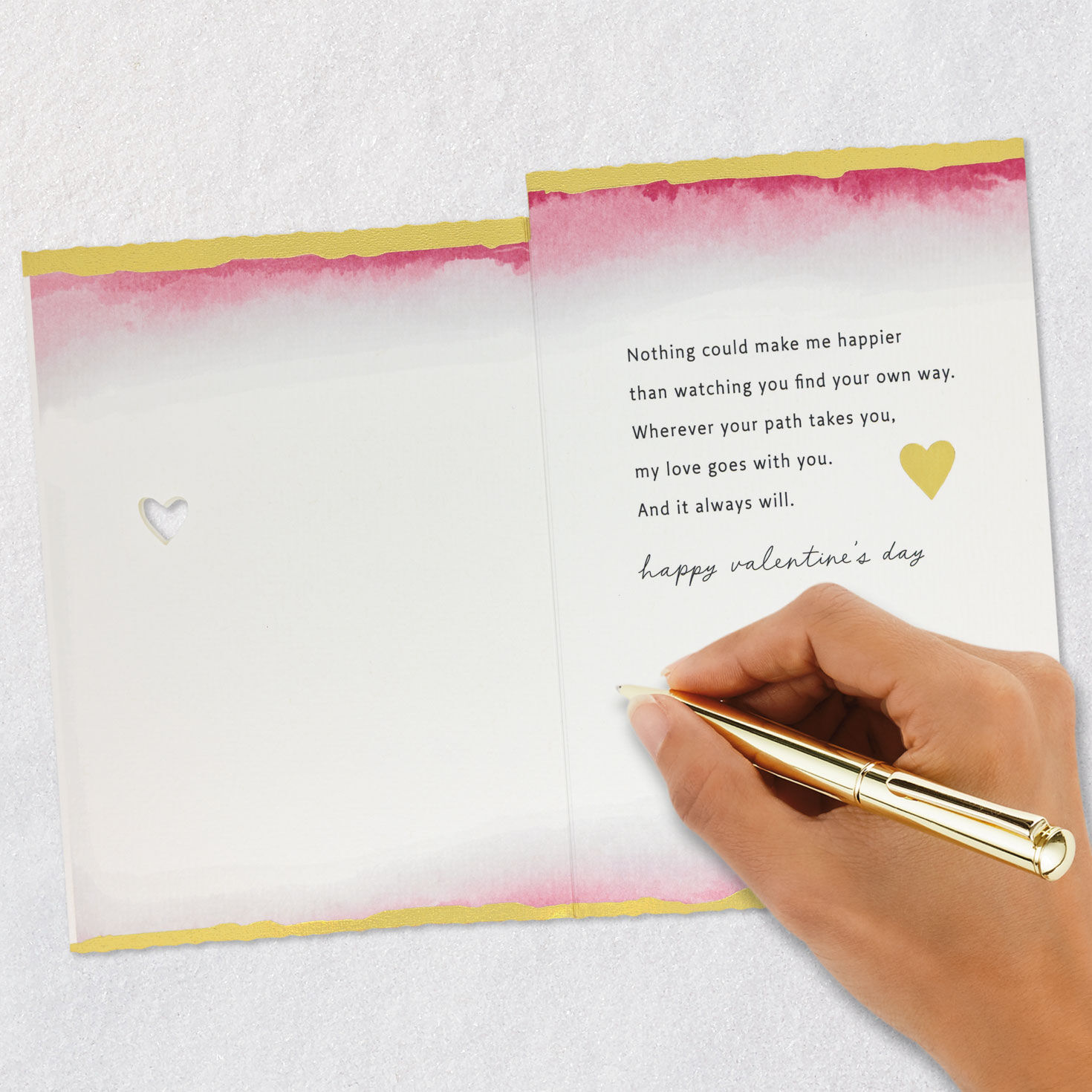 Pink Watercolor Hearts Daughter Valentine's Day Card Signing card image number 6