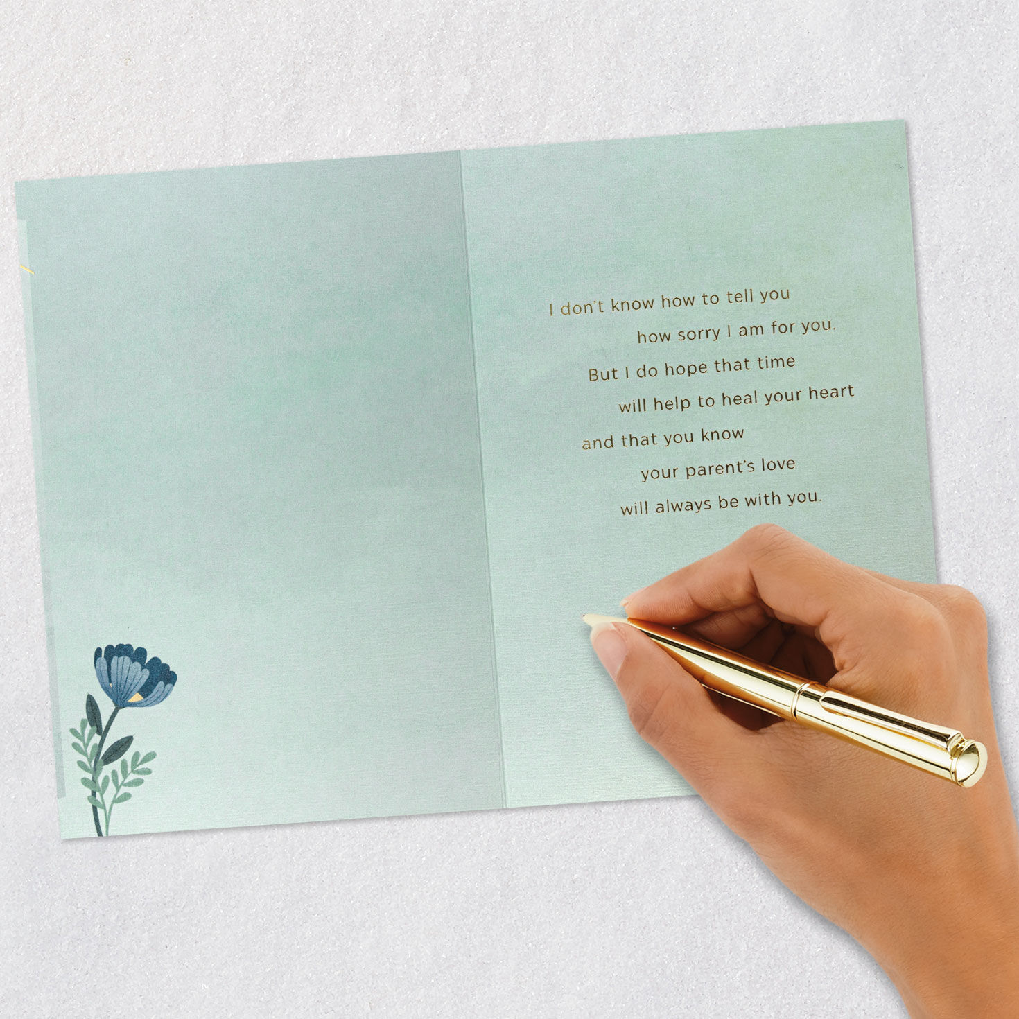 Blue Flower on Teal Parent Sympathy Card signing card image number 6