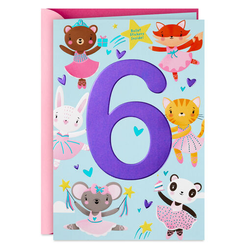 Sweet Six Ballerina Animals 6th Birthday Card With Stickers, 