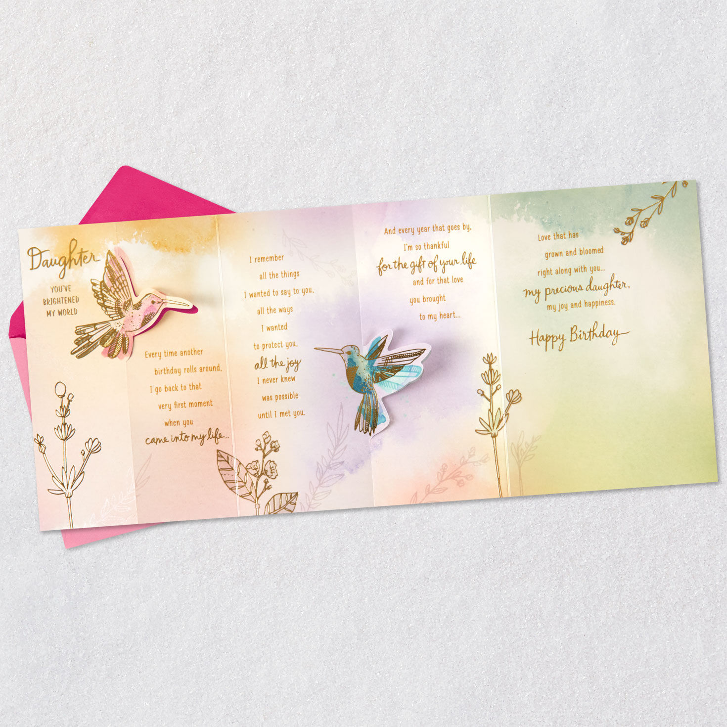 Hummingbirds and Flowers Daughter Birthday Card Open card with envelope image number 7