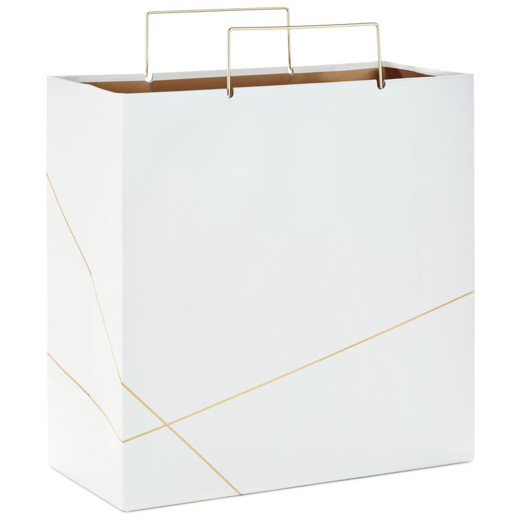 White With Gold Large Square Gift Bag, 10.4"
