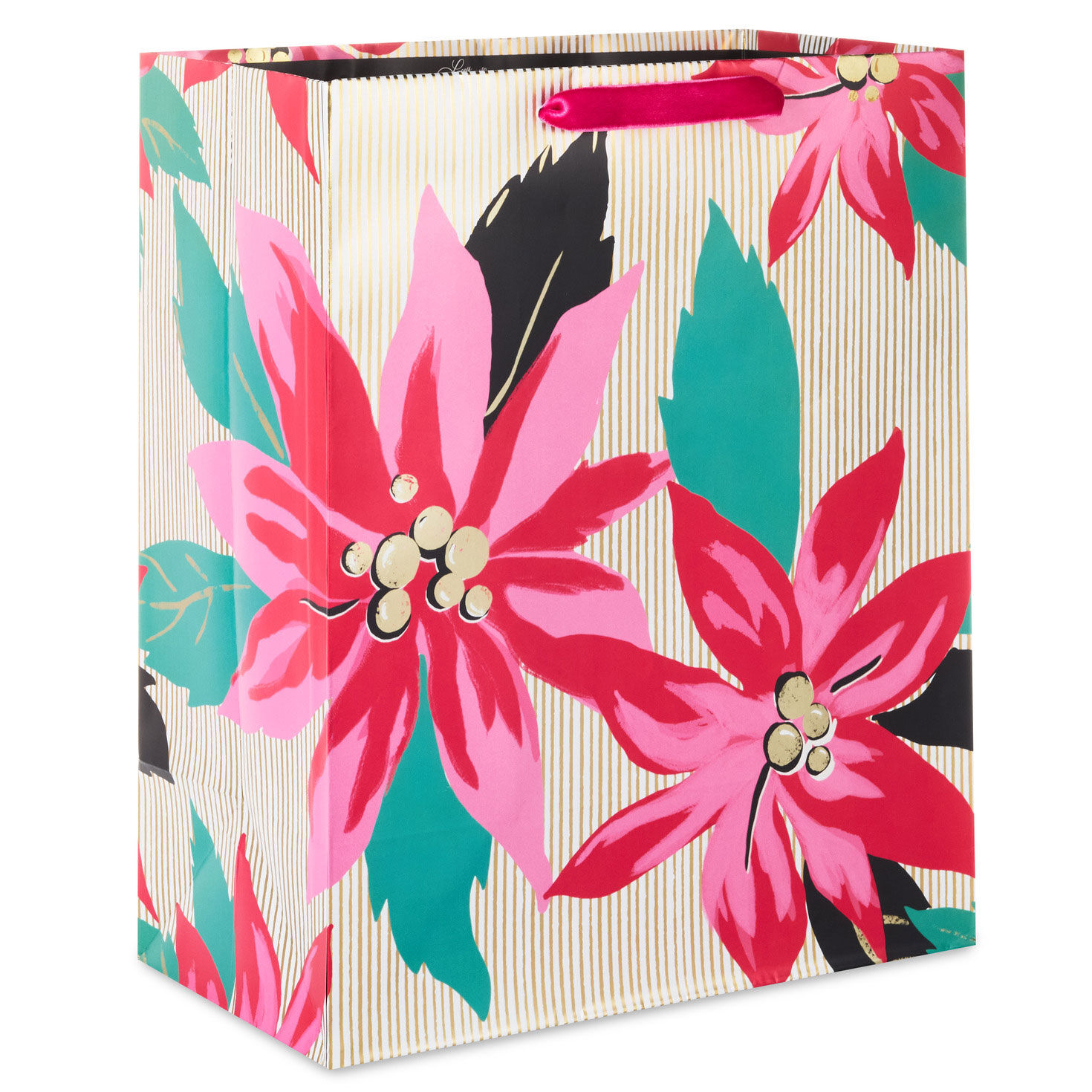 13" Lacey Chabert Collection Pink Poinsettias Large Christmas Gift Bag