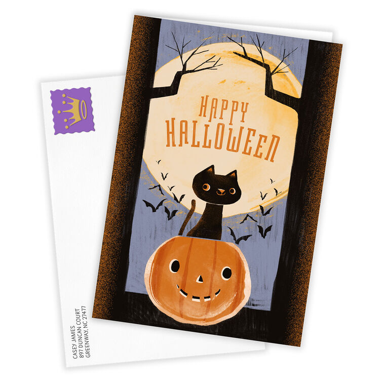 Retro Cat and Pumpkin Custom Halloween Card, , large image number 2