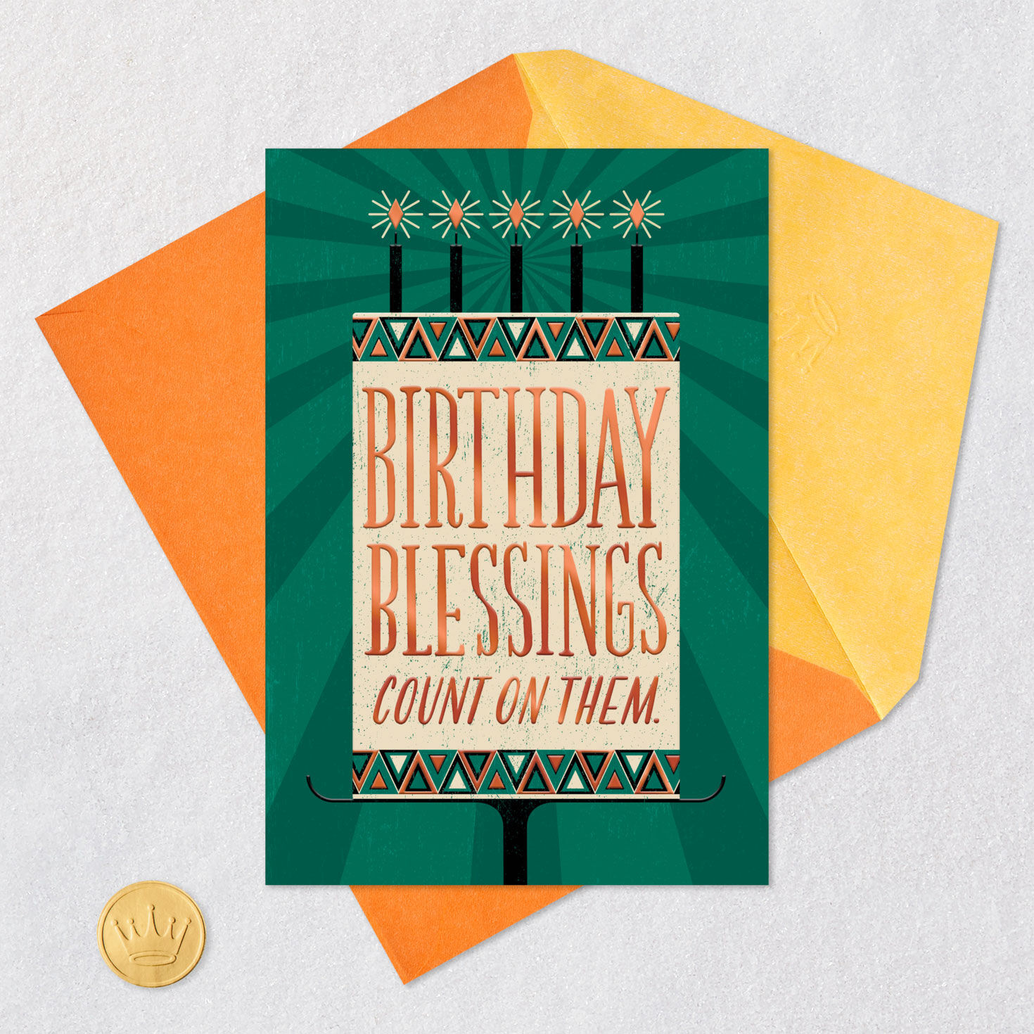 Green and Black Cake Religious Birthday Card Card Front with Envelope and Gold Seal image number 5