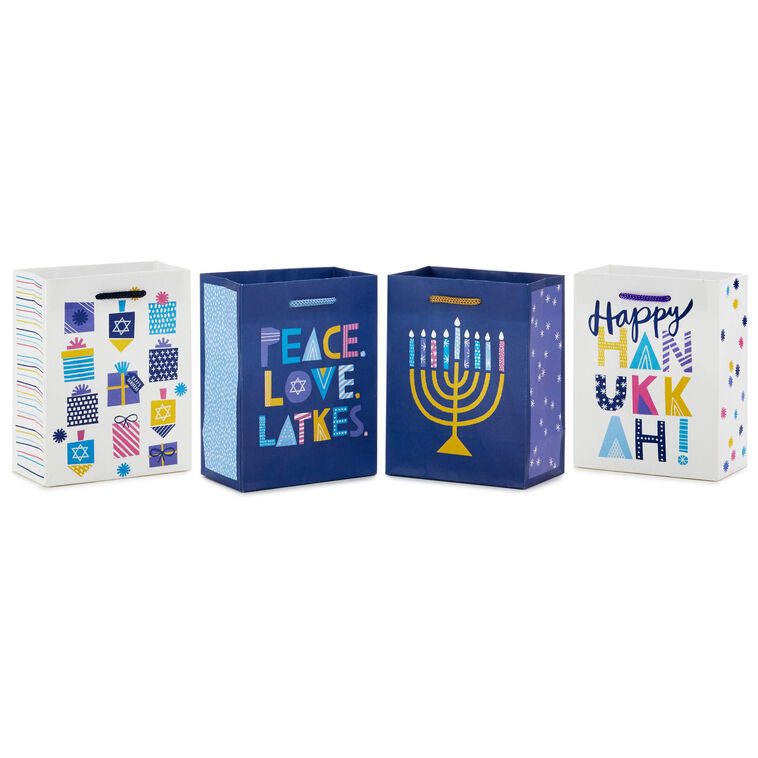 5.7" Tree of Life Festival of Lights 4-Pack Assortment Small Hanukkah Gift Bags
