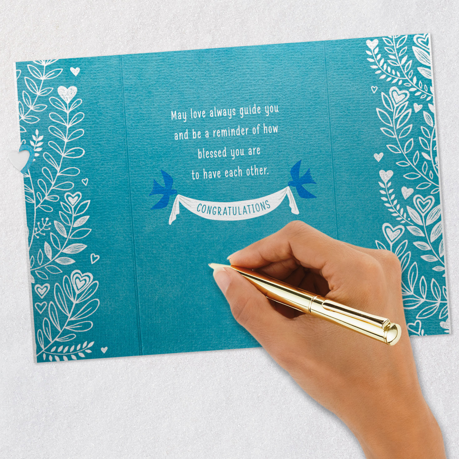 Blue Birds and Heart-Shaped Flowers Wedding Card signing card image number 7