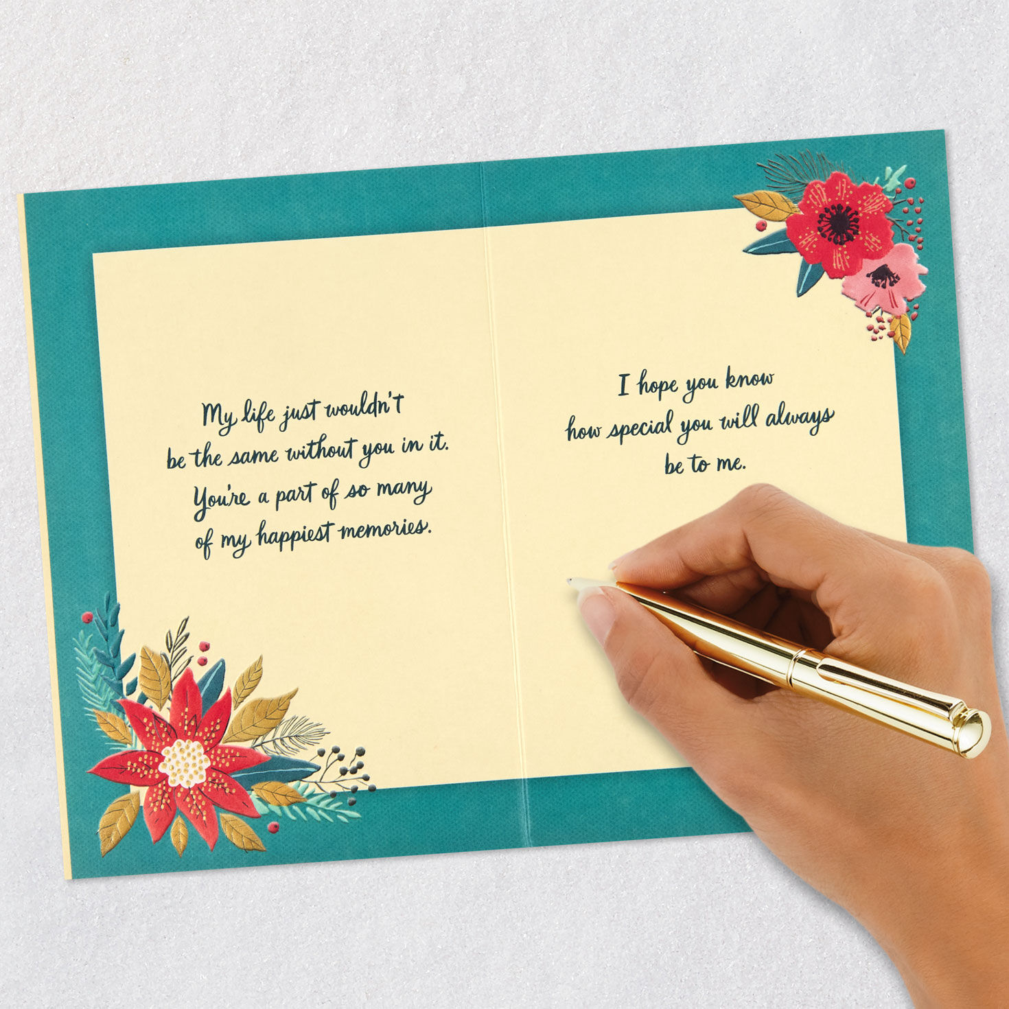 Poinsettia and Pine Boughs Christmas Card Signing card image number 8