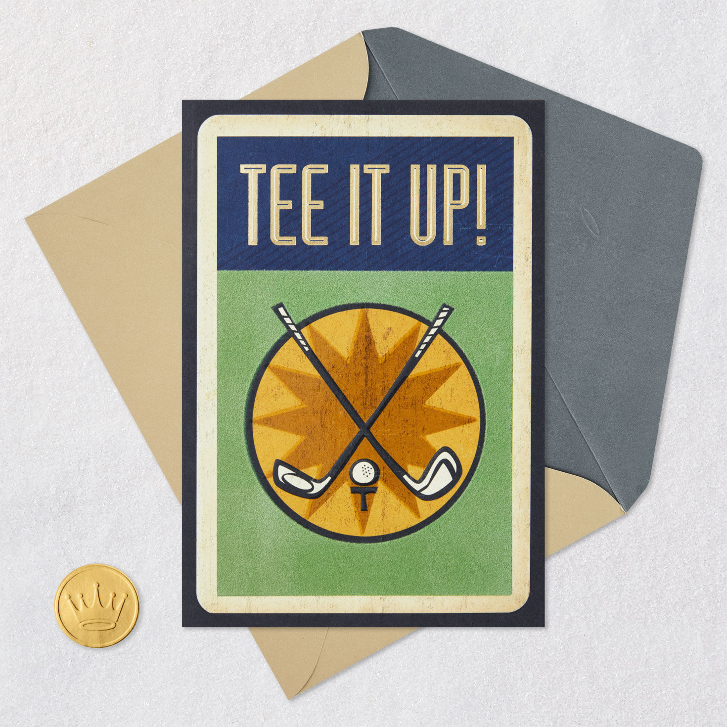 Retro Golf Clubs, Tee and Ball Father's Day Card Card Front with Envelope and Gold Seal image number 5