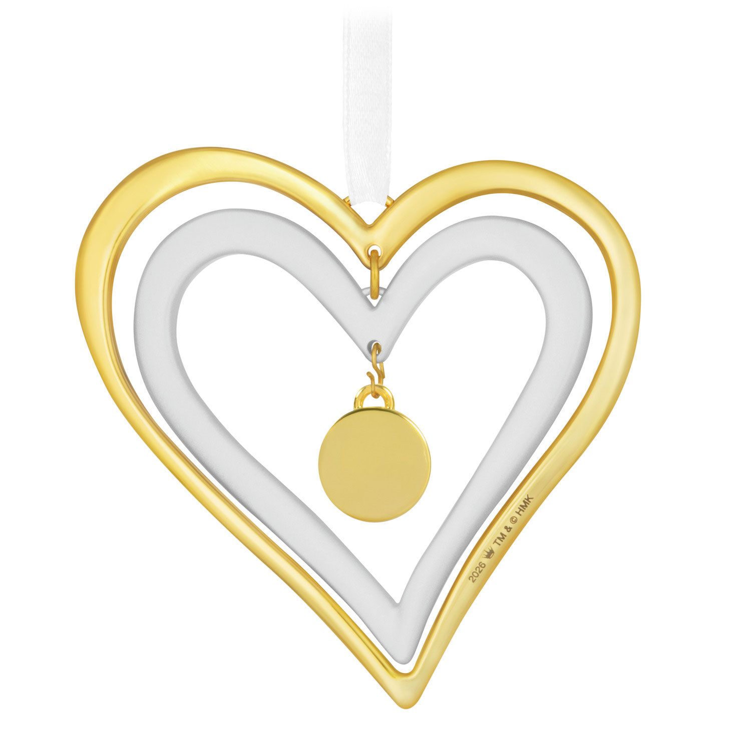 Gold White Double Heart Anniversary Ornament back image number 7