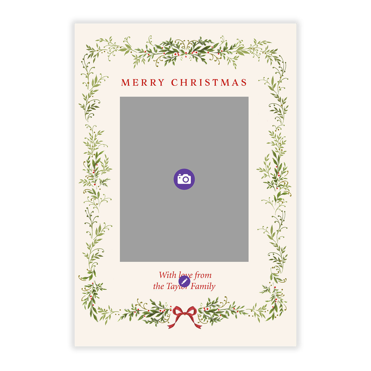 Garland Border Personalized Christmas Photo Card Card Front indicating personalization image number 5