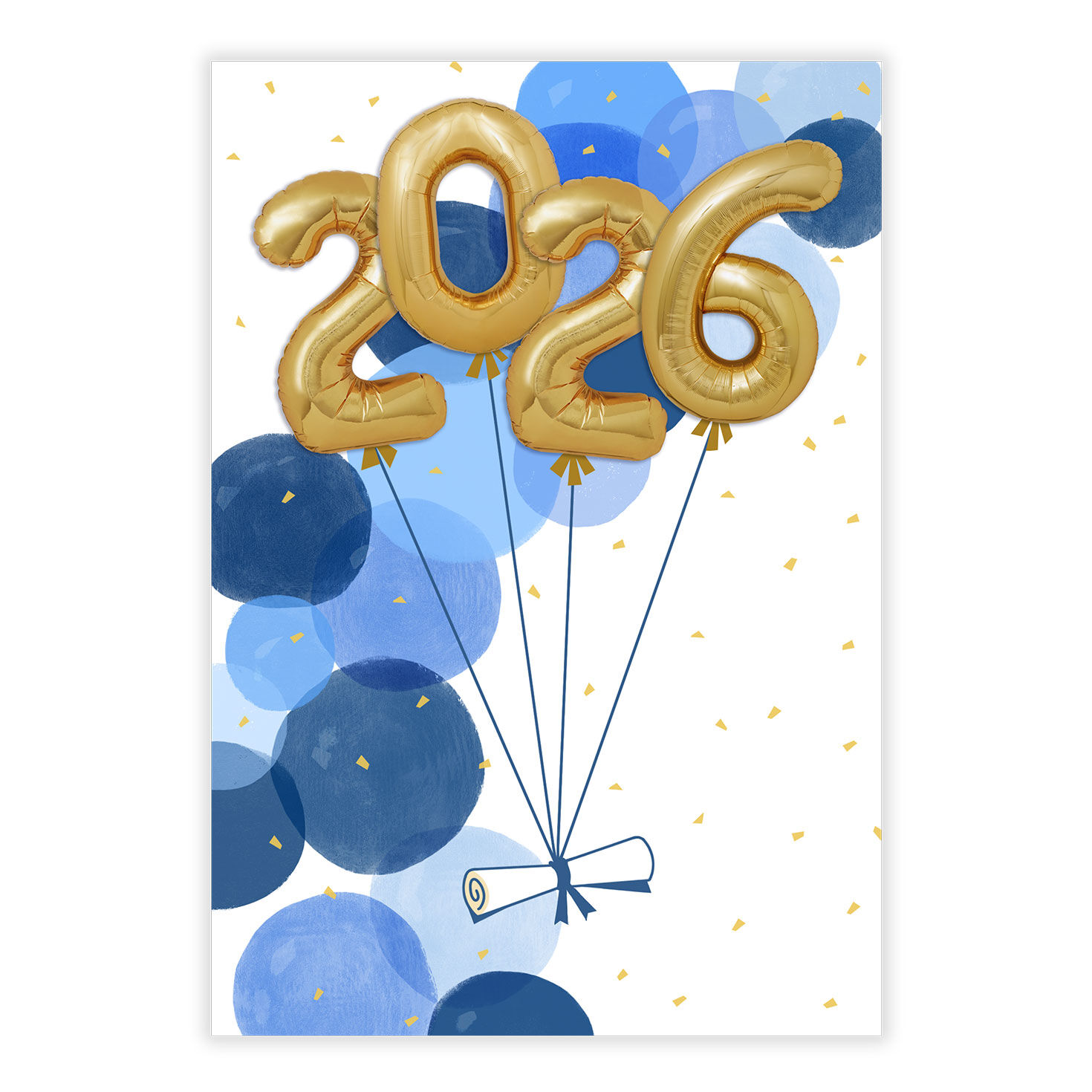 Blue Dots Gold Balloons Personalized Grad Card front image number 2