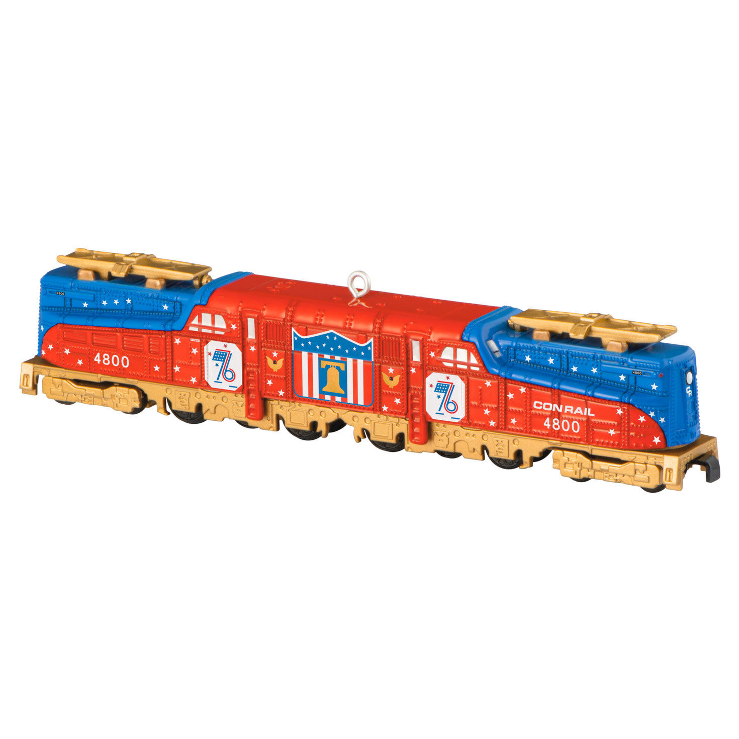 Lionel Red Blue Gold Train Engine Ornament Back image number 6
