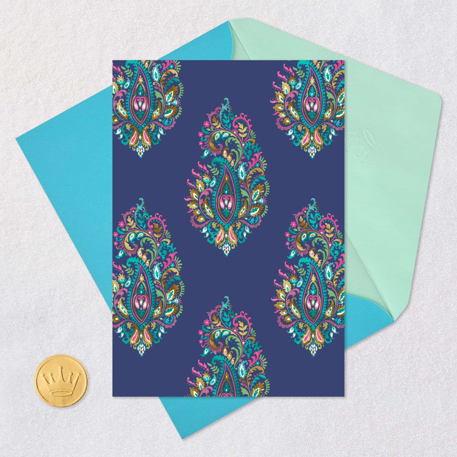 Colorful Elegant Paisley Pattern Blank Card Card Front with Envelope and Gold Seal image number 4