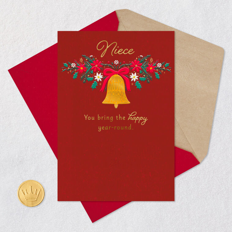 Bell Holiday Garland Niece Christmas Card Card Front with Envelope and Gold Seal image number 5