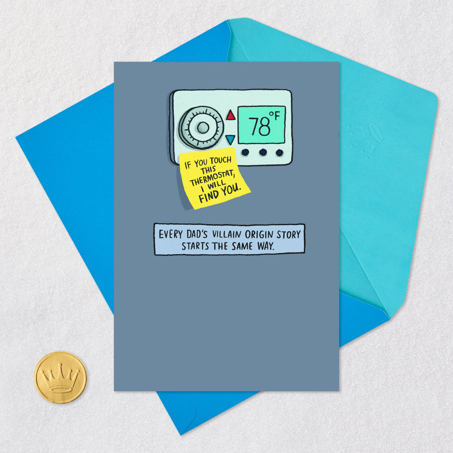 Dad Thermostat Wars Funny Father's Day Card Card Front with Envelope and Gold Seal image number 5