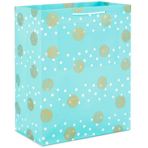 13" Polka Dots on Blue Large Gift Bag With Tissue Paper, 