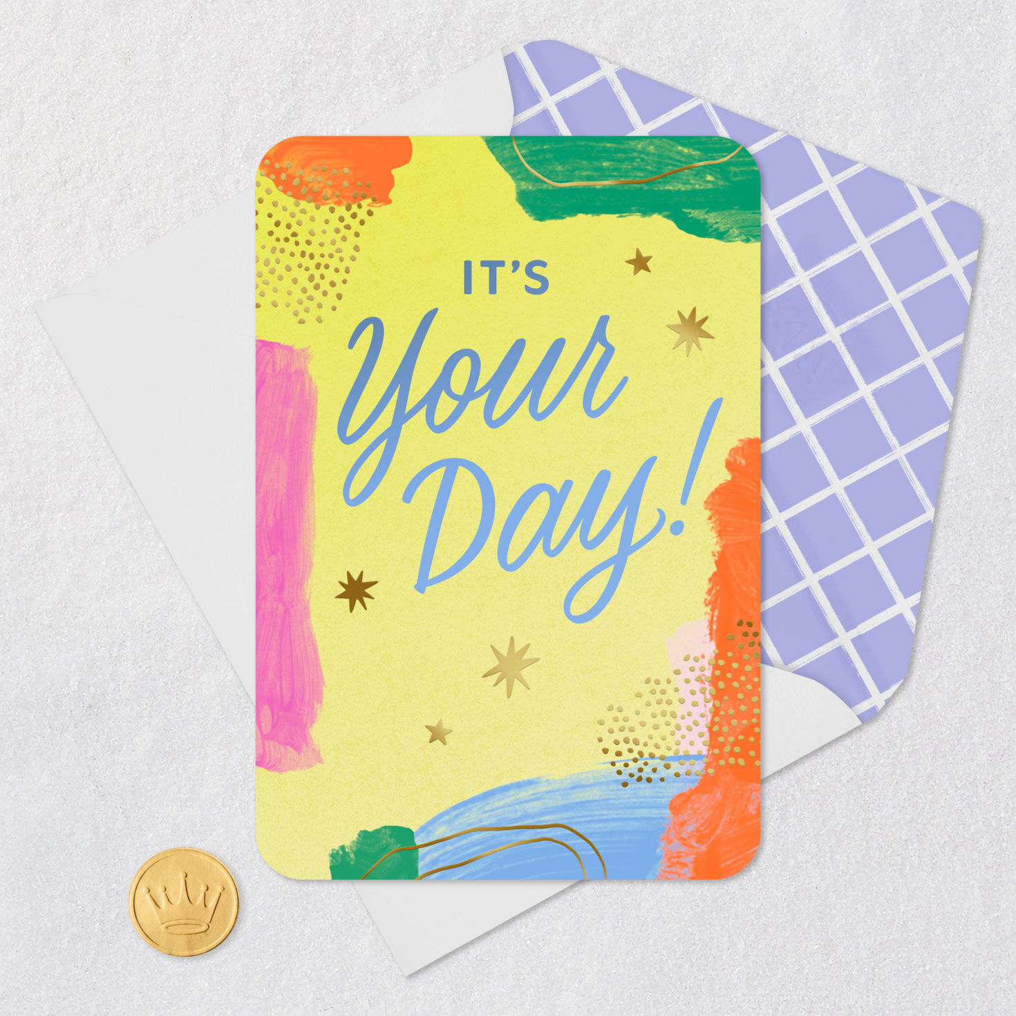Gold Stars and Colorful Border Special Day Card for Kids Card Front with Envelope and Gold Seal image number 5