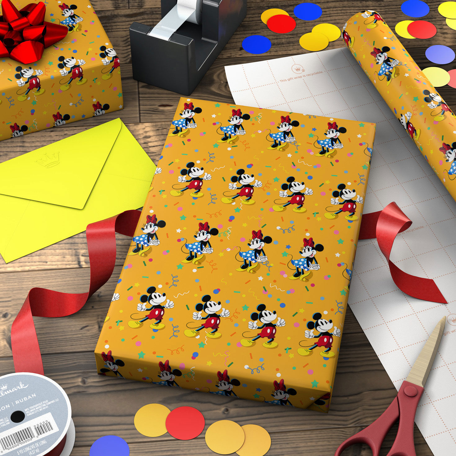 Disney Mickey and Minnie on Yellow Wrapping Paper Roll, 17.5 sq. ft., , large image number 3