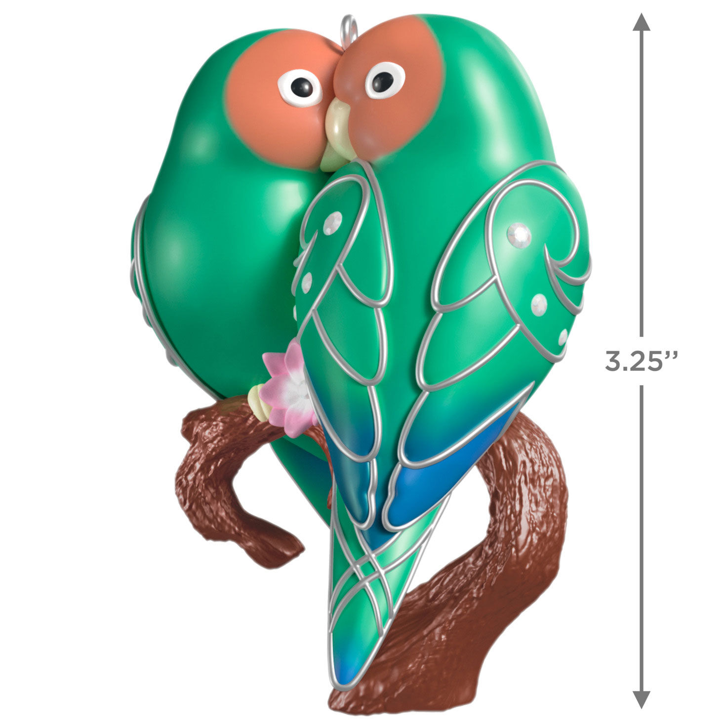 Pair of Green and Orange Birds Keepsake Ornament measurement image number 3