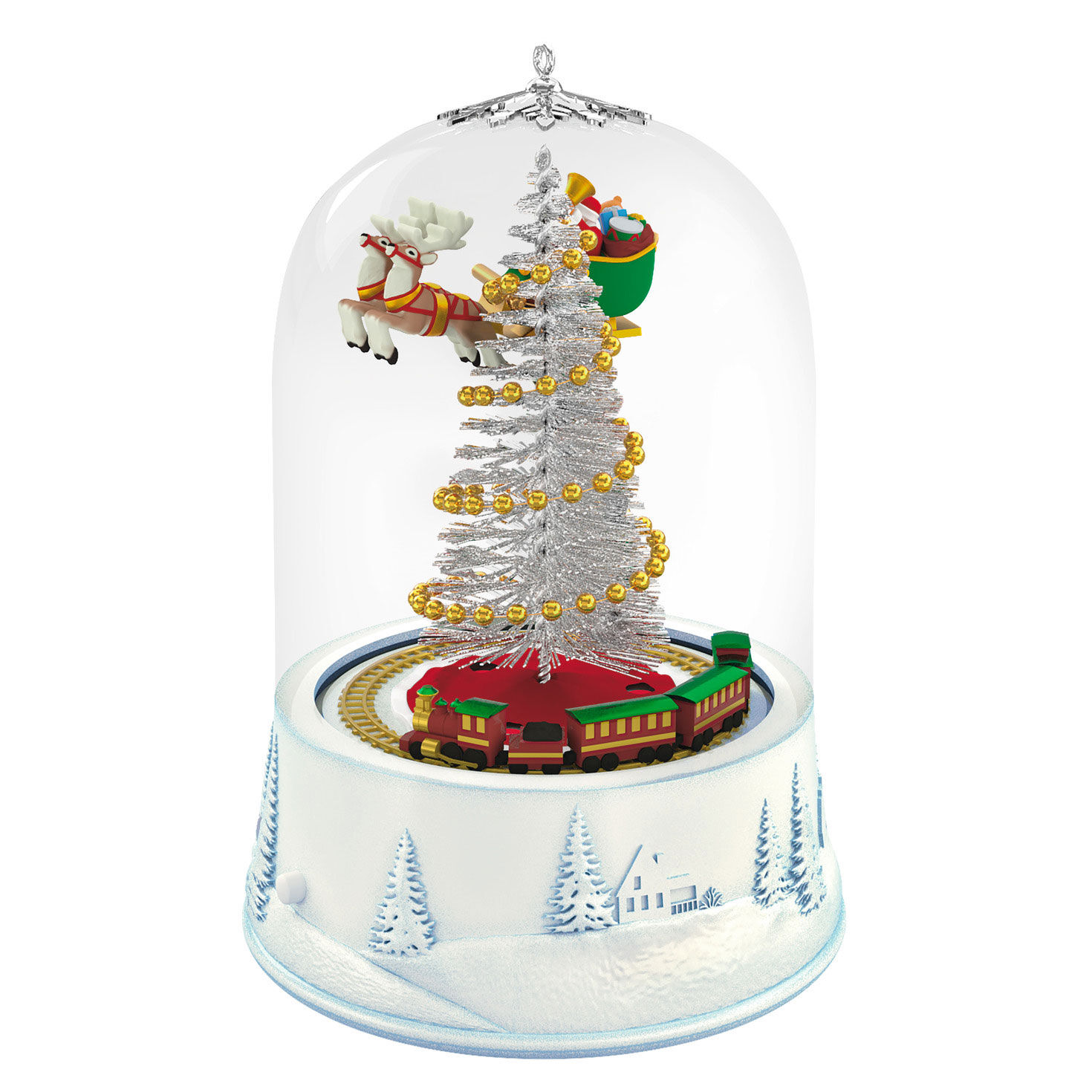 Santa Flying Around Tree Keepsake Ornament Back image number 6