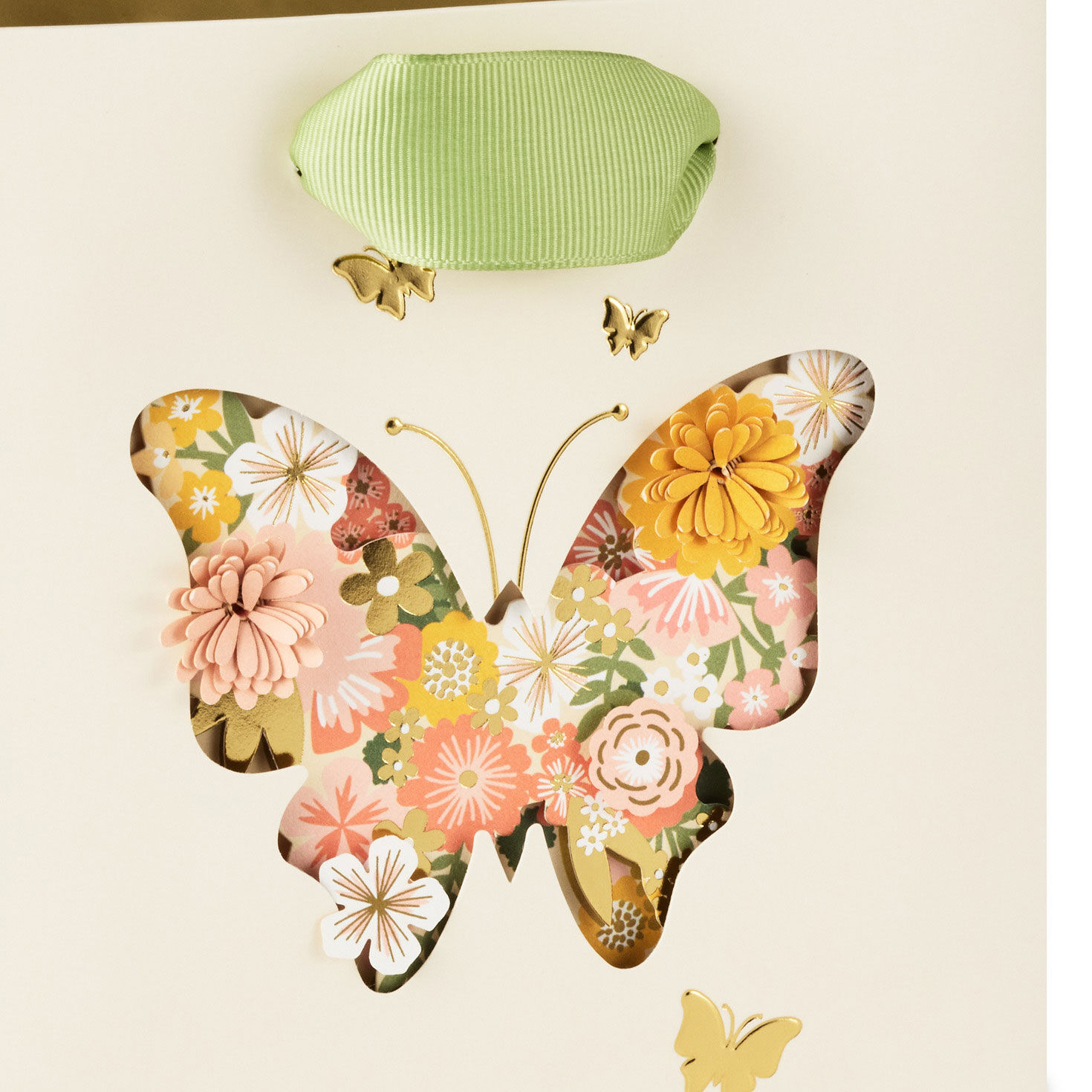 Flowery Butterfly on Ivory Small Gift Bag Handle Detail image number 4