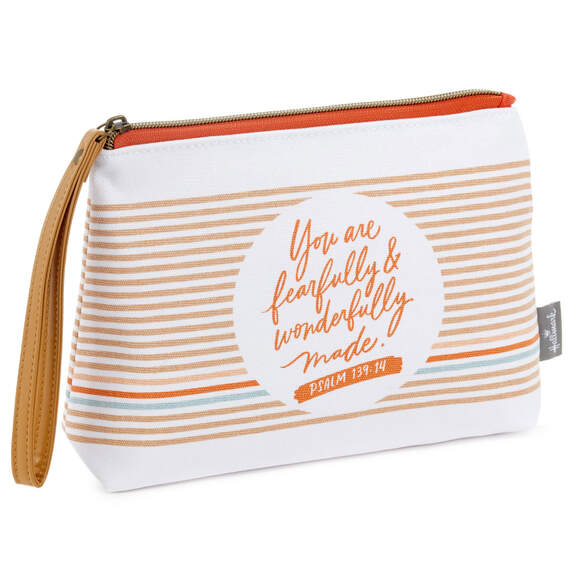 Wonderfully Made Striped Canvas Pouch With Wrist Strap