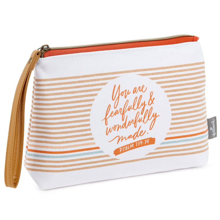 Wonderfully Made Striped Canvas Pouch With Wrist Strap