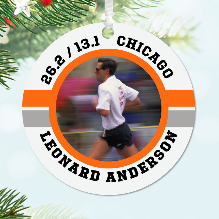 Marathon Round Metal Personalized Ornament, Custom Photo and Text, , large image number 2