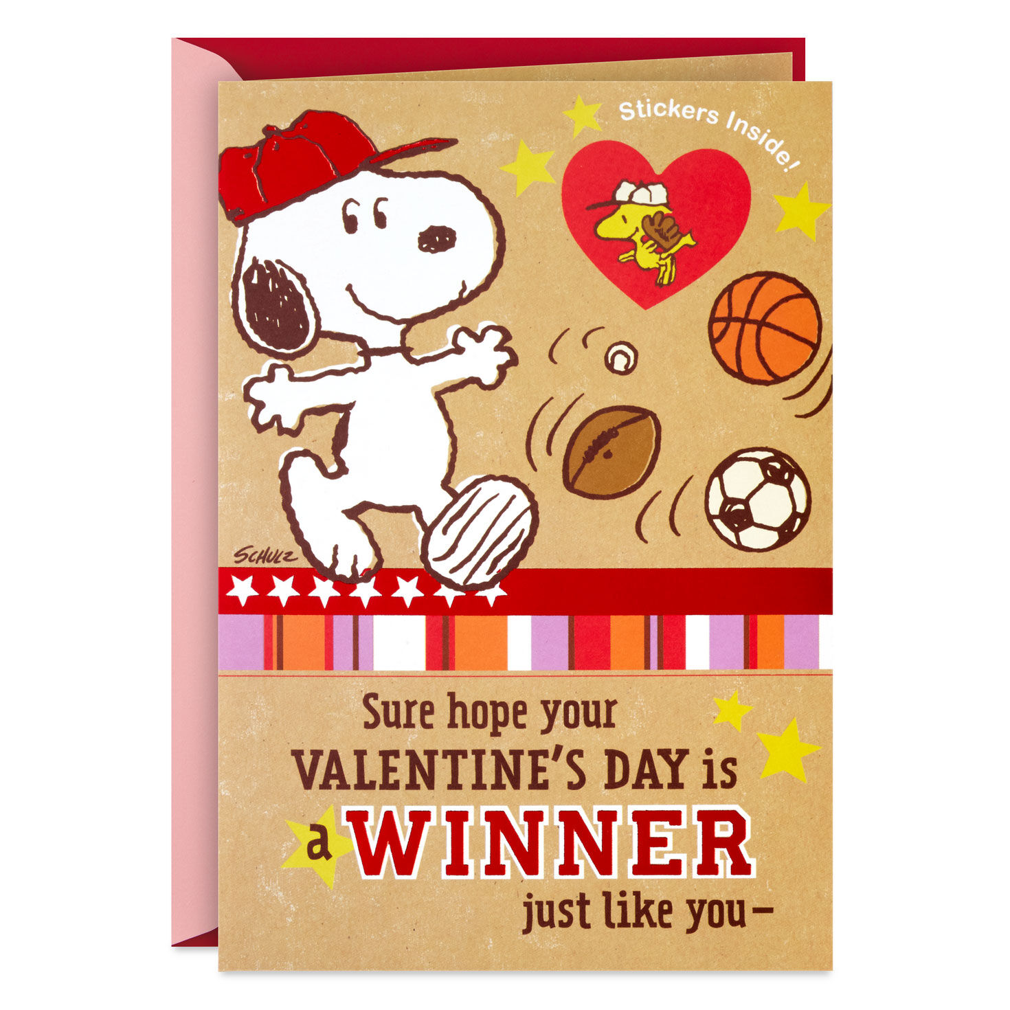 Peanuts® Snoopy and Woodstock Hope It's a Winner Valentine's Day Card With Sports Stickers