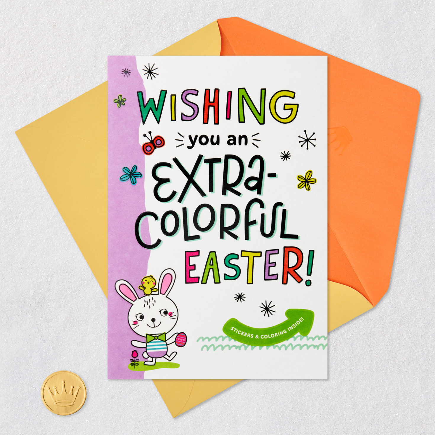 Bunny Coloring Activity Easter Card With Stickers Card Front with Envelope and Gold Seal image number 6