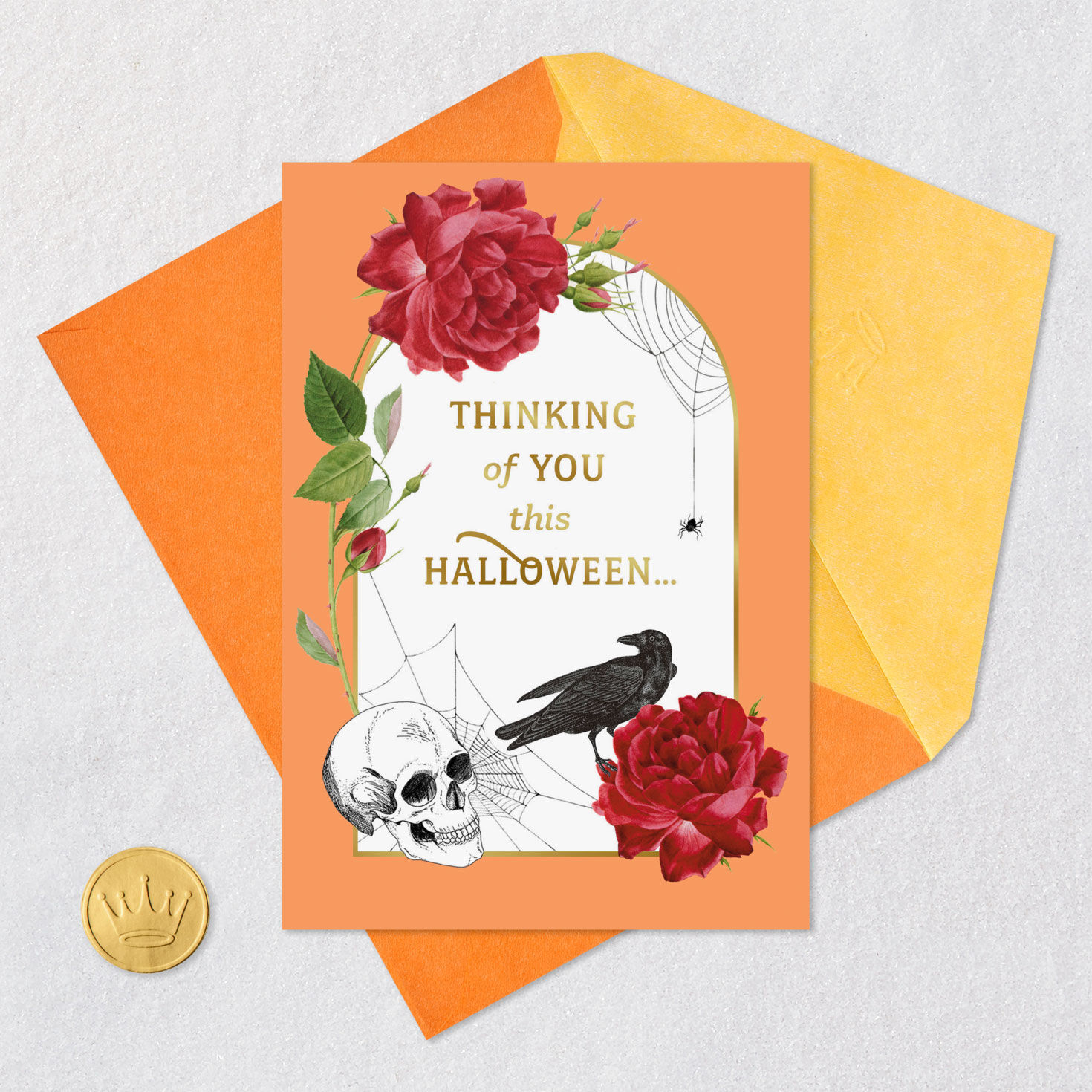 Vintage Roses and Headstone Halloween Card Card Front with Envelope and Gold Seal image number 5