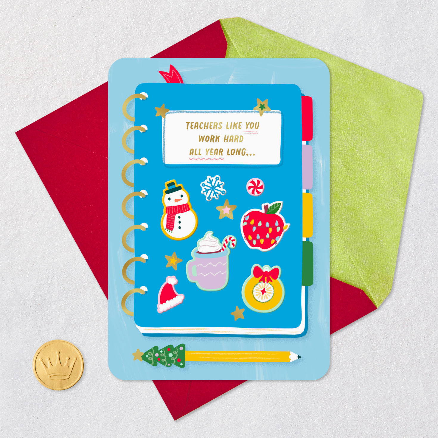 Holiday Notebook Christmas Card for Teacher Card Front with Envelope and Gold Seal image number 5