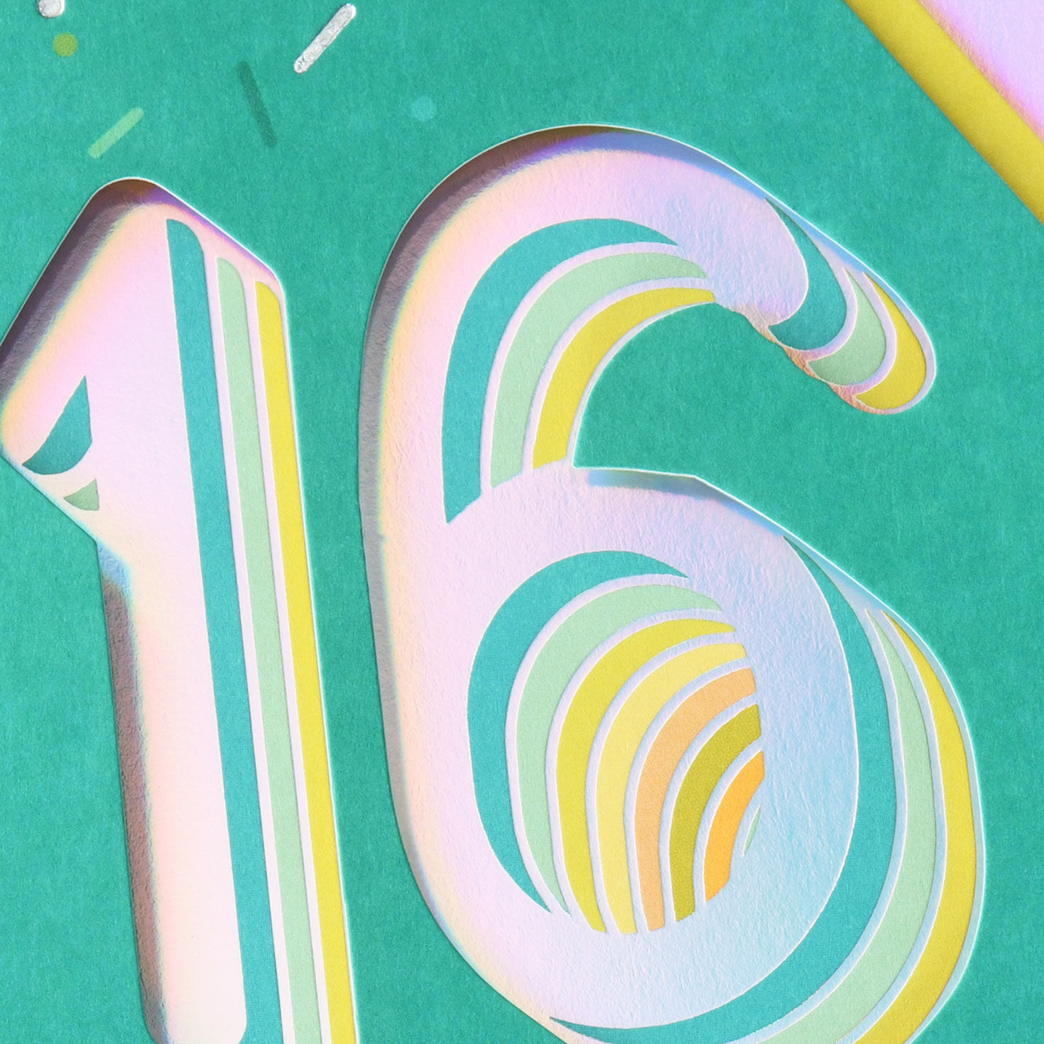 Green and Silver Confetti 16th Birthday Card Card Front Detail image number 6