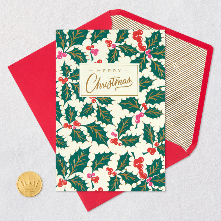 Holly and Berries Christmas Card Card Front with Envelope and Gold Seal image number 6